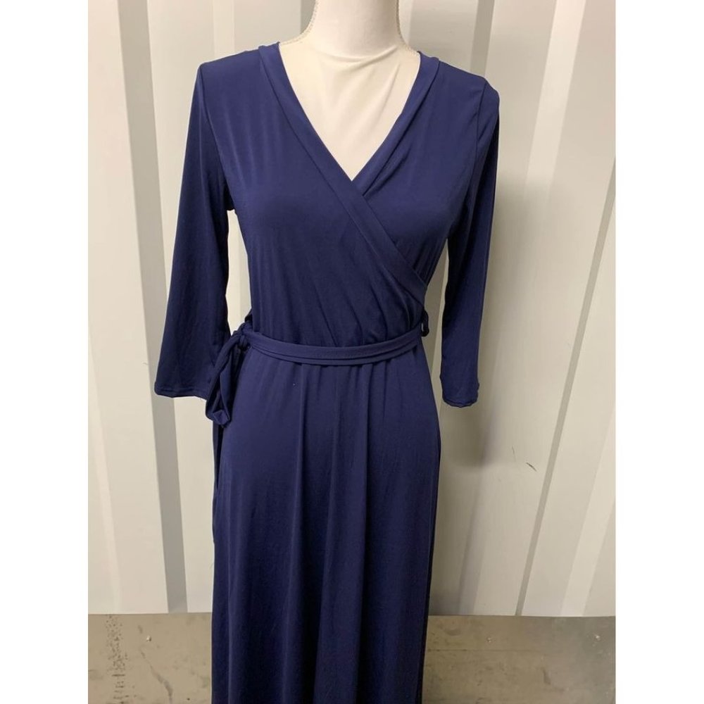 Lexington Avenue Long Sleeve Blue Maxi Dress Womens Size Small